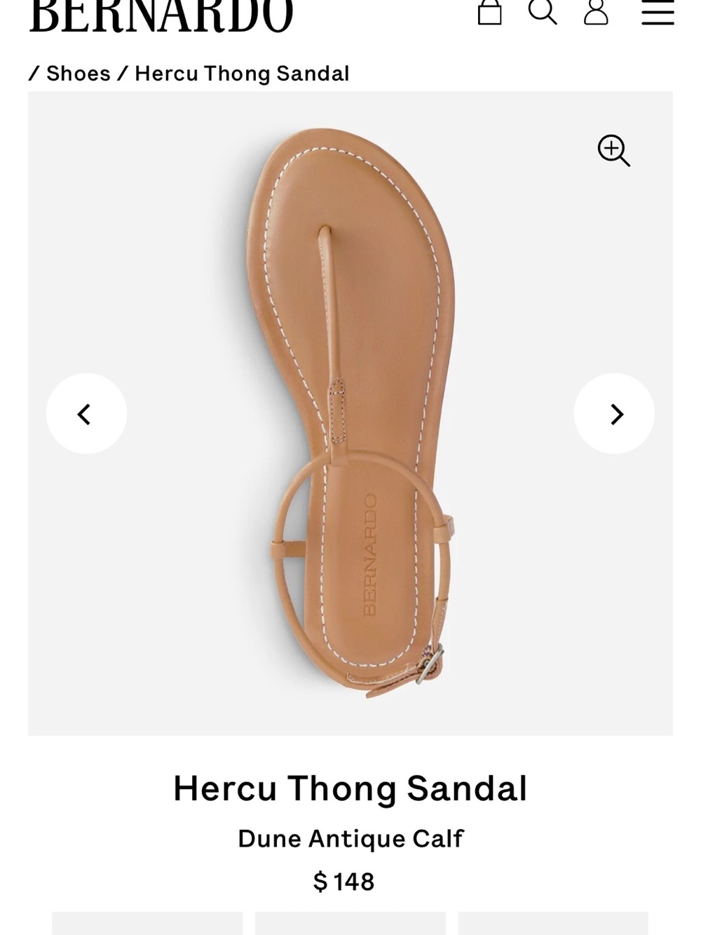 Bernardo Hercu Dune Calf Thong Sandal in Tan size 8